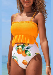 Hot Style Yellow Ruffled Print Swimwear Set