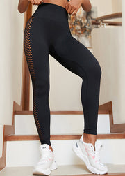 Ignite Black High Waist Hollow Out Mesh Panel Leggings Surf Leggings