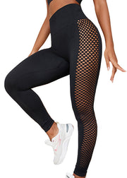 Ignite Black High Waist Hollow Out Mesh Panel Leggings Surf Leggings