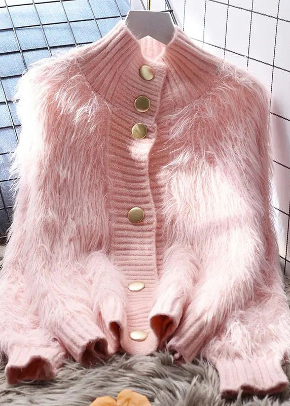 Imitation Mink Fleece Jacket High Neck Short Sweater Women&