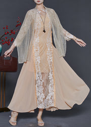 Italian Apricot Exra Large Hem Lace Patchwork Chiffon Party Dress Spring