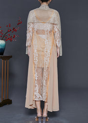 Italian Apricot Exra Large Hem Lace Patchwork Chiffon Party Dress Fall