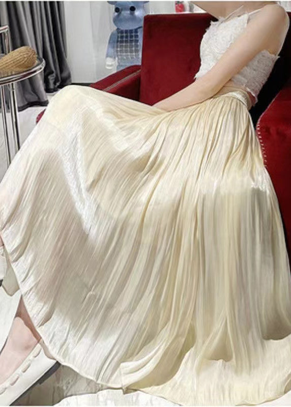 Italian Apricot High Waist Wrinkled Silk Skirts Spring