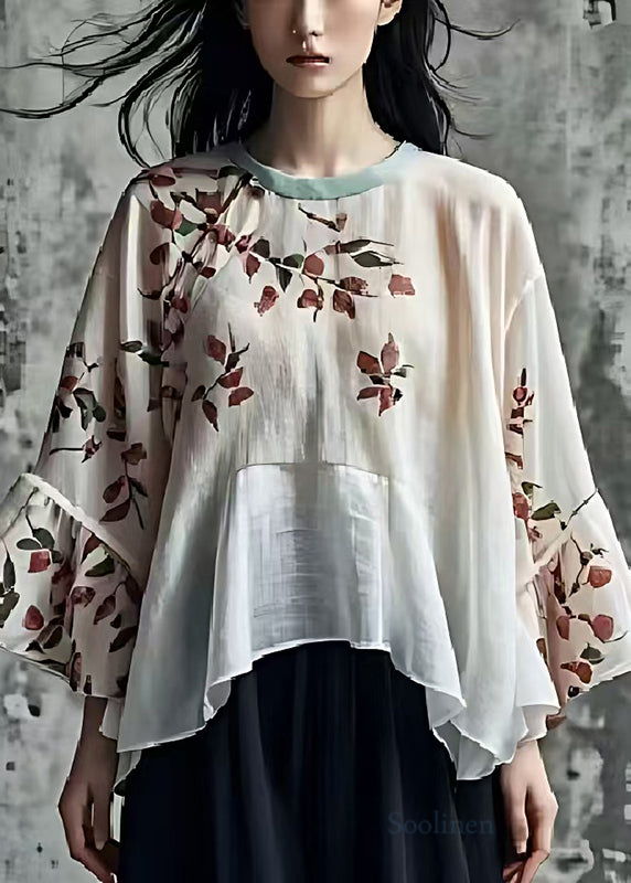 Italian Apricot Oversized Print Cotton Shirts Summer