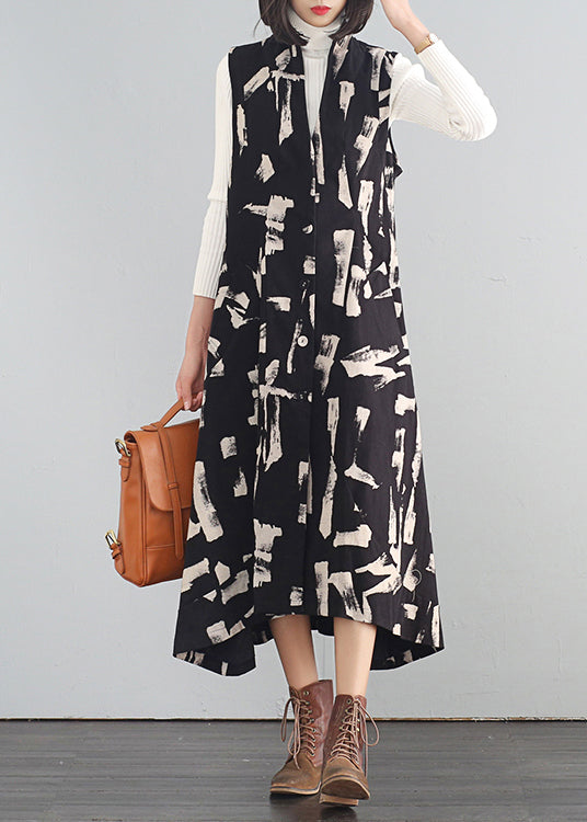 Italian Apricot Stand Collar Print Cotton Long Dresses Fall