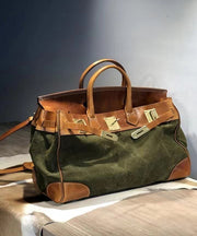 Italian Army Green Calf Leather Patchwork Tote Handbag