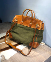 Italian Army Green Calf Leather Patchwork Tote Handbag