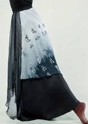 Italian Black Asymmetrical Elastic Waist Cotton Skirt Spring