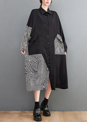 Italian Black Asymmetrical Patchwork Print Cotton Dresses Spring