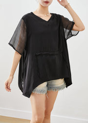 Italian Black Asymmetrical Patchwork Ruffles Shirts Summer