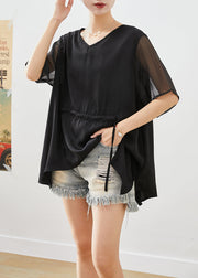 Italian Black Asymmetrical Patchwork Ruffles Shirts Summer