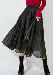 Italian Black Asymmetrical Patchwork Wrinkled Tulle Skirts Summer