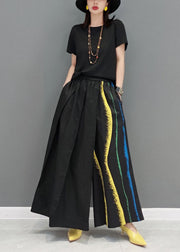 Italian Black Asymmetrical Print Cotton Wide Leg Pants Spring