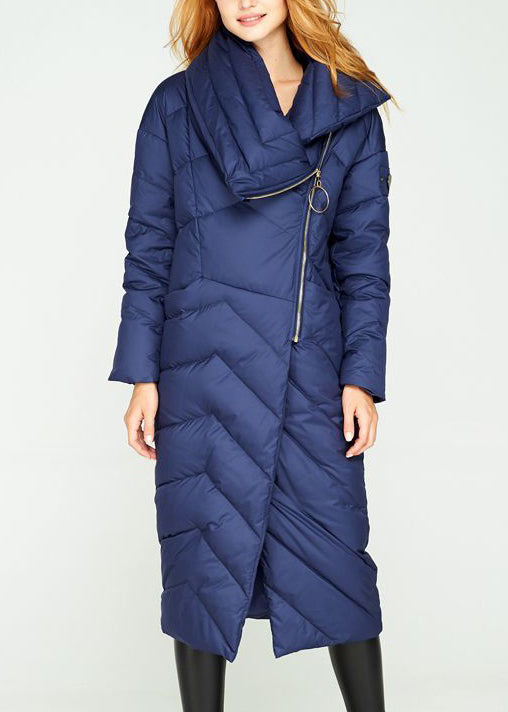 Italian Black Asymmetrical Zippered Duck Down Coat Winter