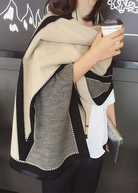 Italian Black Beige Warm Faux Cashmere Scarf