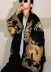 2024 Trendy Gold Painted Dragon Oversized Cotton Cardigan Jacket