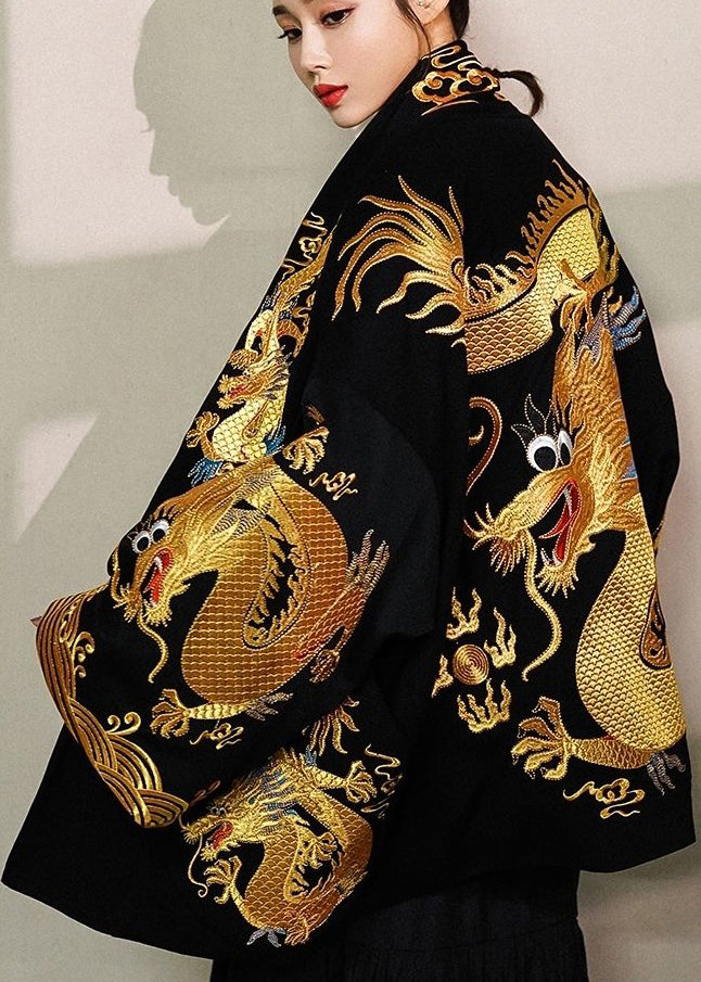 2024 Trendy Gold Painted Dragon Oversized Cotton Cardigan Jacket
