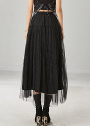 Italian Black Elastic Waist Tulle A Line Skirt Spring