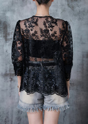 Italian Black Embroidered Tulle UPF 50+ Cardigan Summer