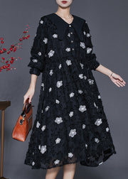 Italian Black Floral Exra Large Hem Long Dresses Spring