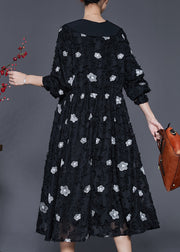Italian Black Floral Exra Large Hem Long Dresses Spring