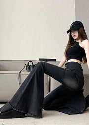 Italian Black High Waist Denim Flared Pants Trousers Spring