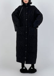 Italian Black Hign Neck Button Knit Loose Sweaters Cardigans Winter