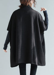 Italian Black Hign Neck Pockets Patchwork Knit Knit Pullover Fall