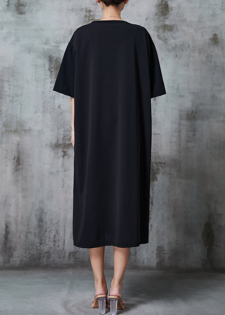 Italian Black Oversized Patchwork Cotton Dresses Summer