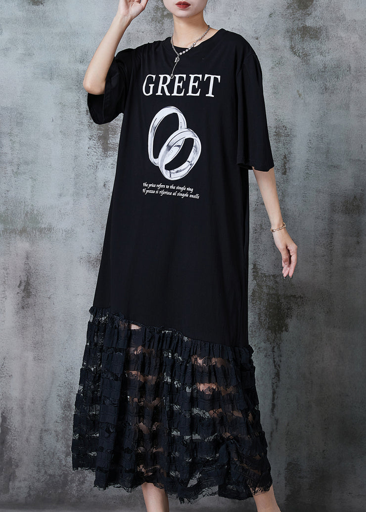 Italian Black Oversized Patchwork Lace Cotton Maxi Dresses Summer