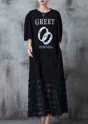 Italian Black Oversized Patchwork Lace Cotton Maxi Dresses Summer