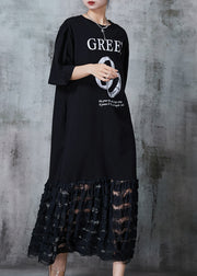 Italian Black Oversized Patchwork Lace Cotton Maxi Dresses Summer