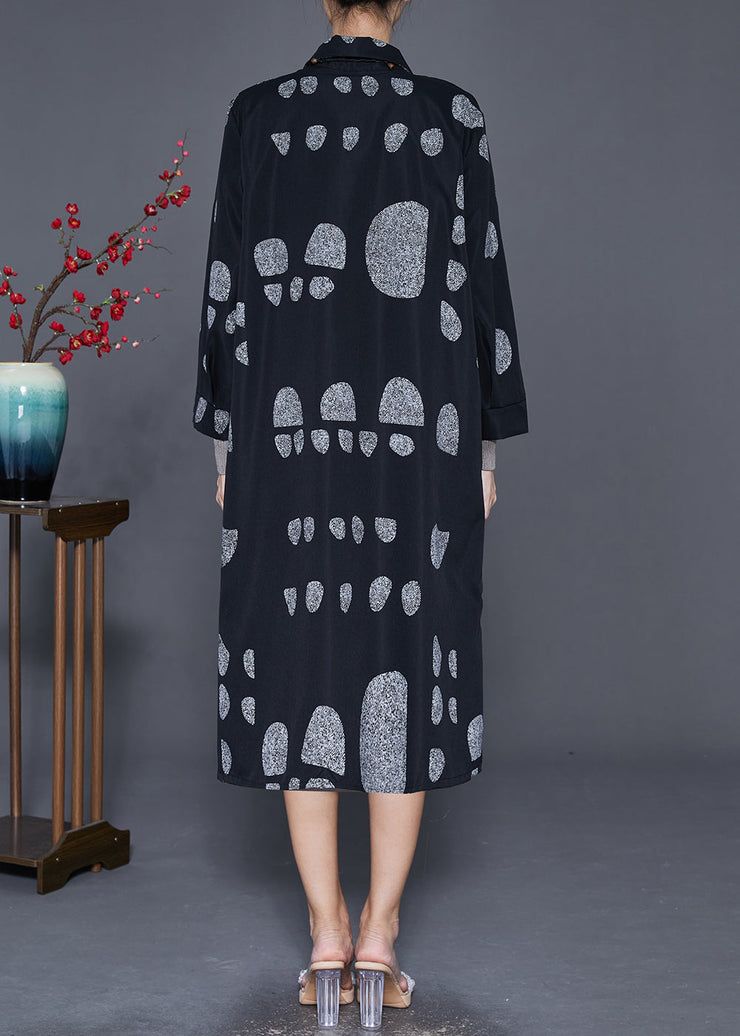 Italian Black Oversized Print Cotton Coat Outwear Fall