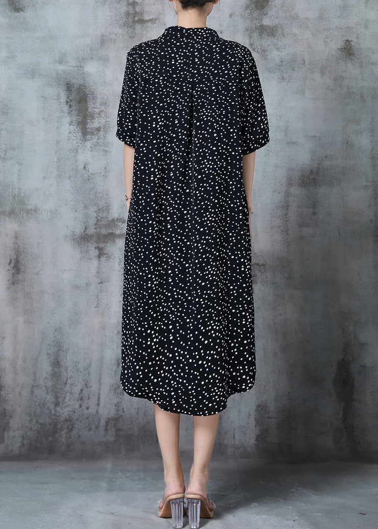 Italian Black Print Draping Chiffon Shirt Dresses Summer