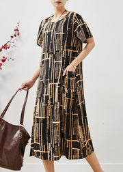 Italian Black Print Pockets Chiffon Maxi Dresses Summer