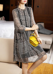 Italian Black Print Pockets Patchwork Chiffon Dresses Fall