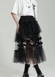 Italian Black Ruffled Layered Patchwork Tulle Skirts Summer