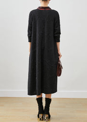 Italian Black Shawl Collar Wrinkled Cotton Dresses Fall