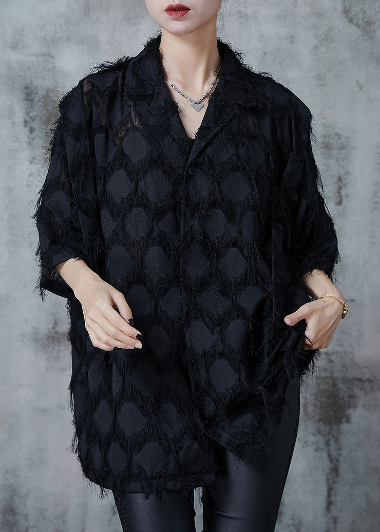 Italian Black Tasseled Oversized Cotton Shirts Summer