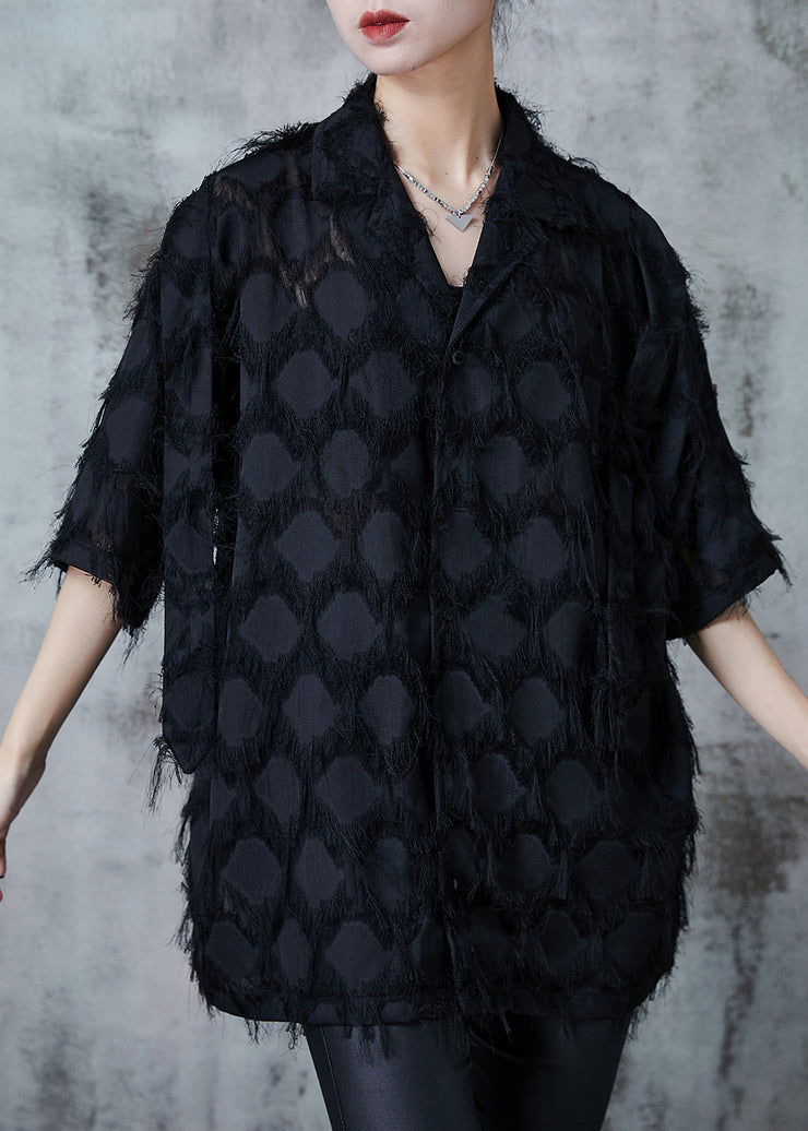 Italian Black Tasseled Oversized Cotton Shirts Summer