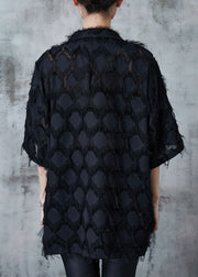 Italian Black Tasseled Oversized Cotton Shirts Summer