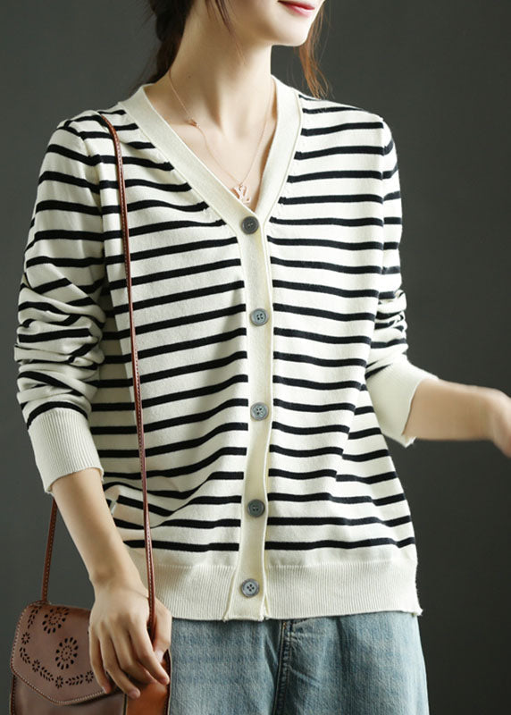 Italian Black V Neck Striped Knit Shirt Tops Fall