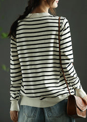 Italian Black V Neck Striped Knit Shirt Tops Fall