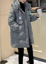 Italian Black White Plaid Hooded Pockets Duck Down Puffer Coay Winter