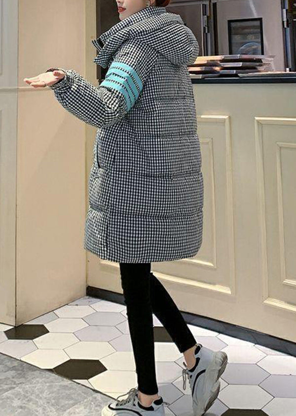 Italian Black White Plaid Hooded Pockets Duck Down Puffer Coay Winter