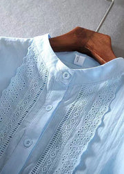 Italian Blue Embroidered Patchwork Lace Top Spring