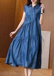 Italian Blue Embroideried Patchwork Exra Large Hem Denim Dress Summer