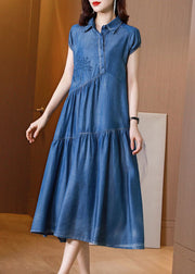 Italian Blue Embroideried Patchwork Exra Large Hem Denim Dress Summer