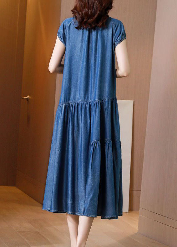 Italian Blue Embroideried Patchwork Exra Large Hem Denim Dress Summer