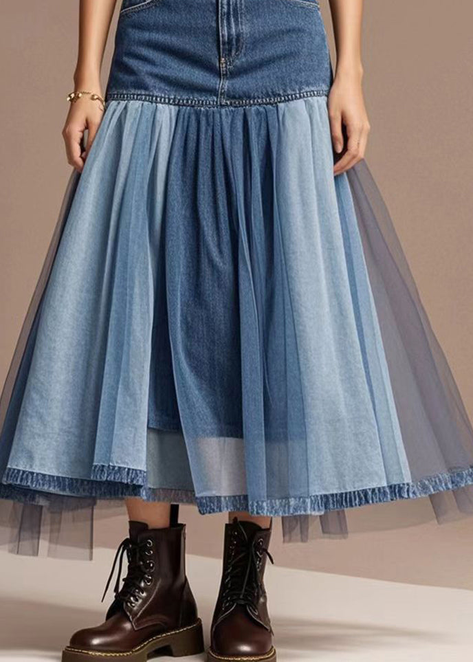 Italian Blue High Waist Patchwork Denim Skirts Fall